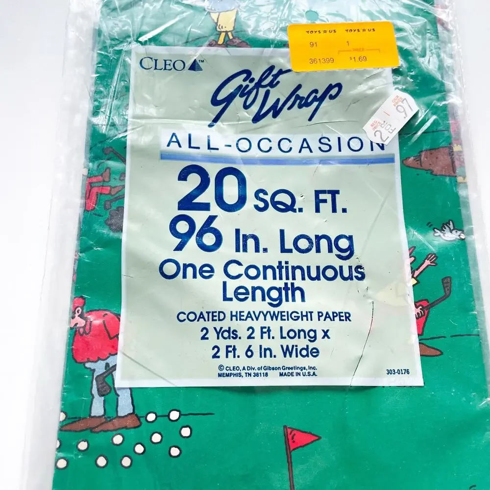 New Vintage Novelty Funny Golf Themed Green Gift Wrap Wrapping Paper 20sqft